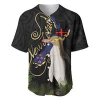 New Zealand Hoiho Baseball Jersey Maori Art Tattoo and Silver Fern LT03 Black - Polynesian Pride