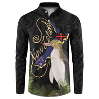 New Zealand Hoiho Button Sweatshirt Maori Art Tattoo and Silver Fern