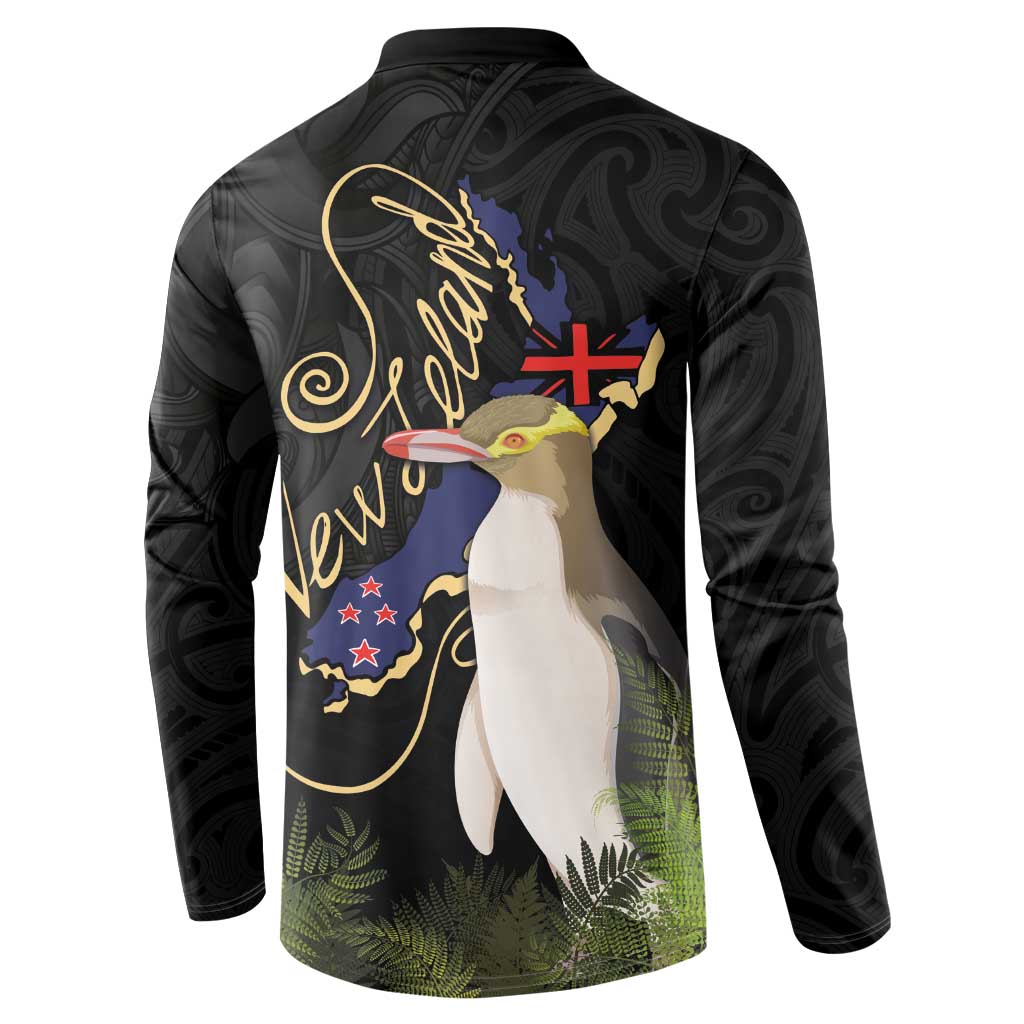 New Zealand Hoiho Button Sweatshirt Maori Art Tattoo and Silver Fern