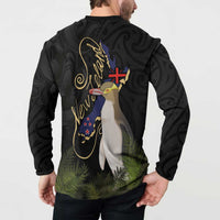 New Zealand Hoiho Button Sweatshirt Maori Art Tattoo and Silver Fern