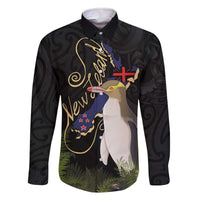 New Zealand Hoiho Family Matching Off The Shoulder Long Sleeve Dress and Hawaiian Shirt Maori Art Tattoo and Silver Fern