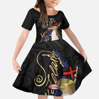 New Zealand Hoiho Family Matching Tank Maxi Dress and Hawaiian Shirt Maori Art Tattoo and Silver Fern LT03 Daughter's Dress Black - Polynesian Pride