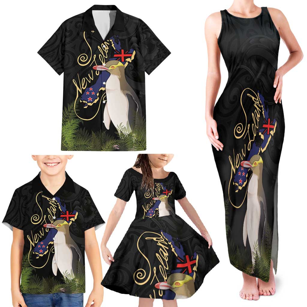 New Zealand Hoiho Family Matching Tank Maxi Dress and Hawaiian Shirt Maori Art Tattoo and Silver Fern LT03 - Polynesian Pride
