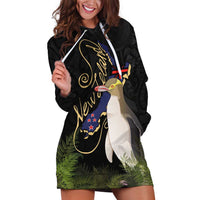 New Zealand Hoiho Hoodie Dress Maori Art Tattoo and Silver Fern LT03 Black - Polynesian Pride