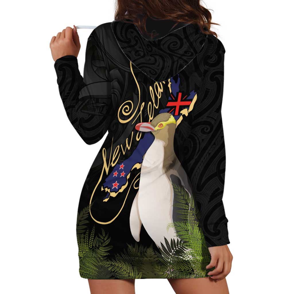 New Zealand Hoiho Hoodie Dress Maori Art Tattoo and Silver Fern LT03 - Polynesian Pride