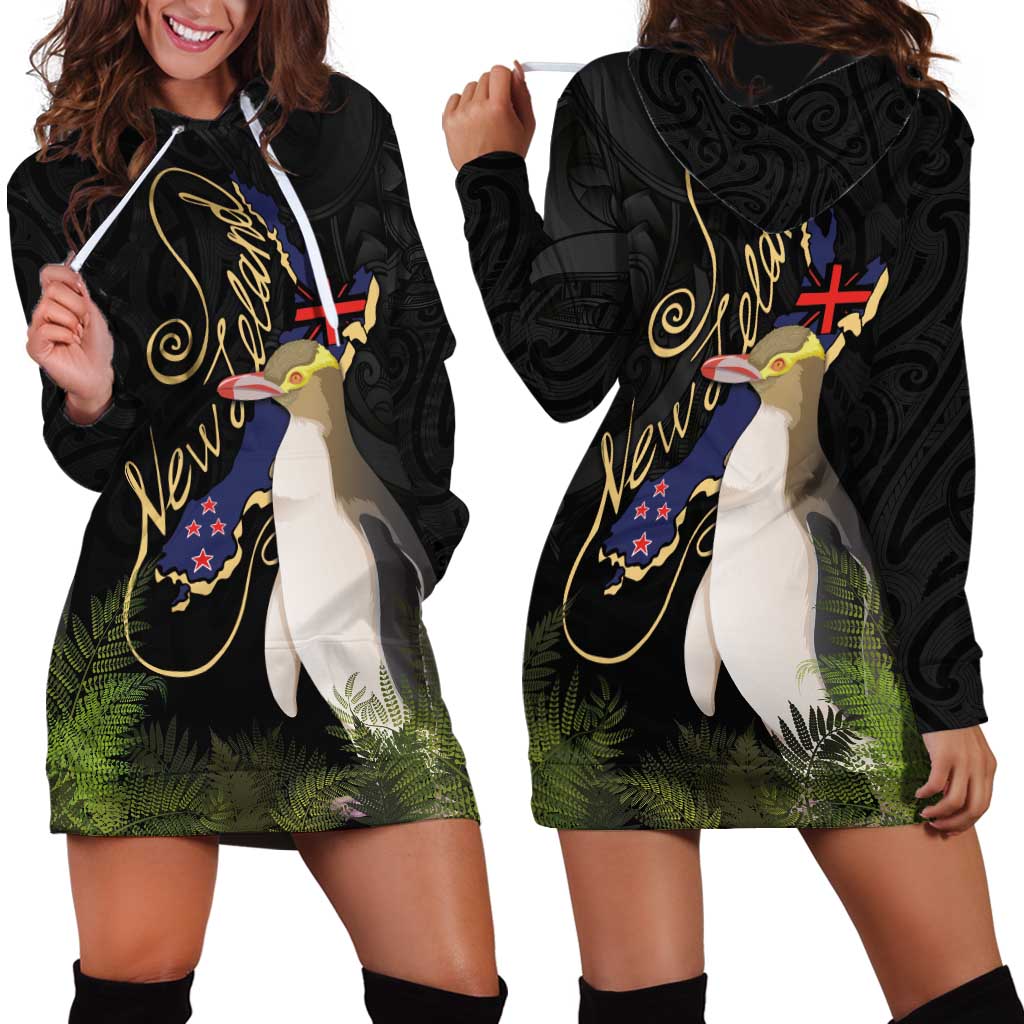 New Zealand Hoiho Hoodie Dress Maori Art Tattoo and Silver Fern LT03 - Polynesian Pride