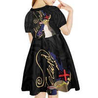New Zealand Hoiho Kid Short Sleeve Dress Maori Art Tattoo and Silver Fern