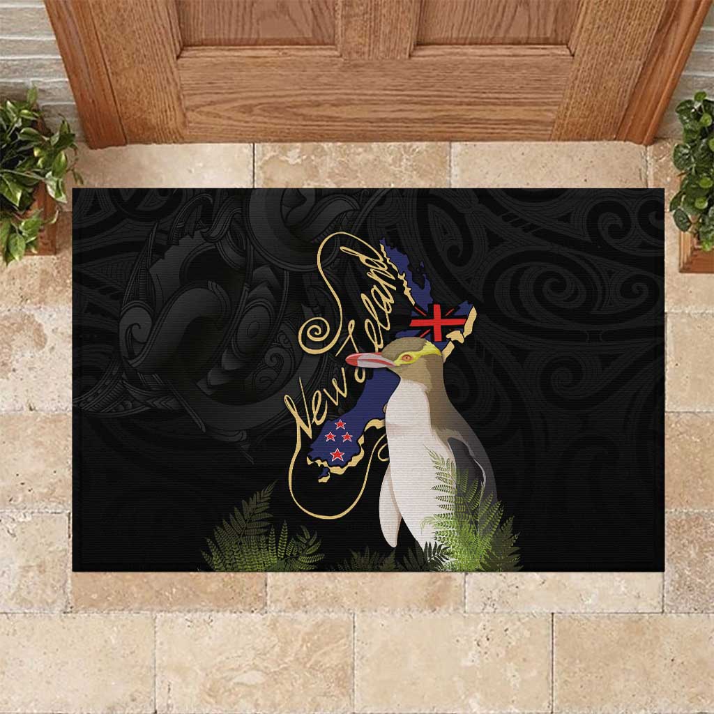 New Zealand Hoiho Rubber Doormat Maori Art Tattoo and Silver Fern
