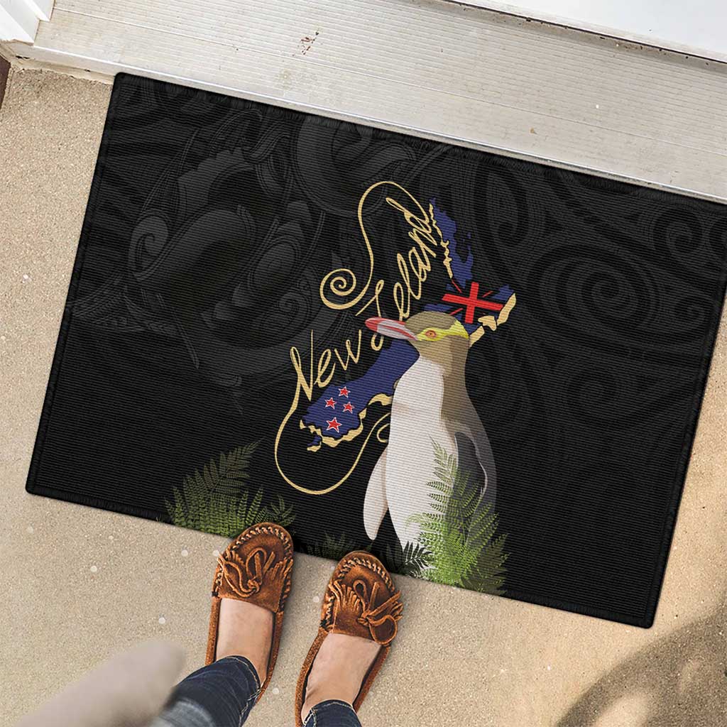 New Zealand Hoiho Rubber Doormat Maori Art Tattoo and Silver Fern