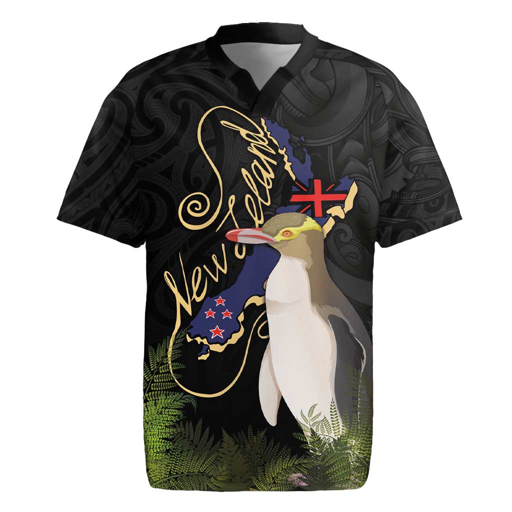 New Zealand Hoiho Rugby Jersey Maori Art Tattoo and Silver Fern