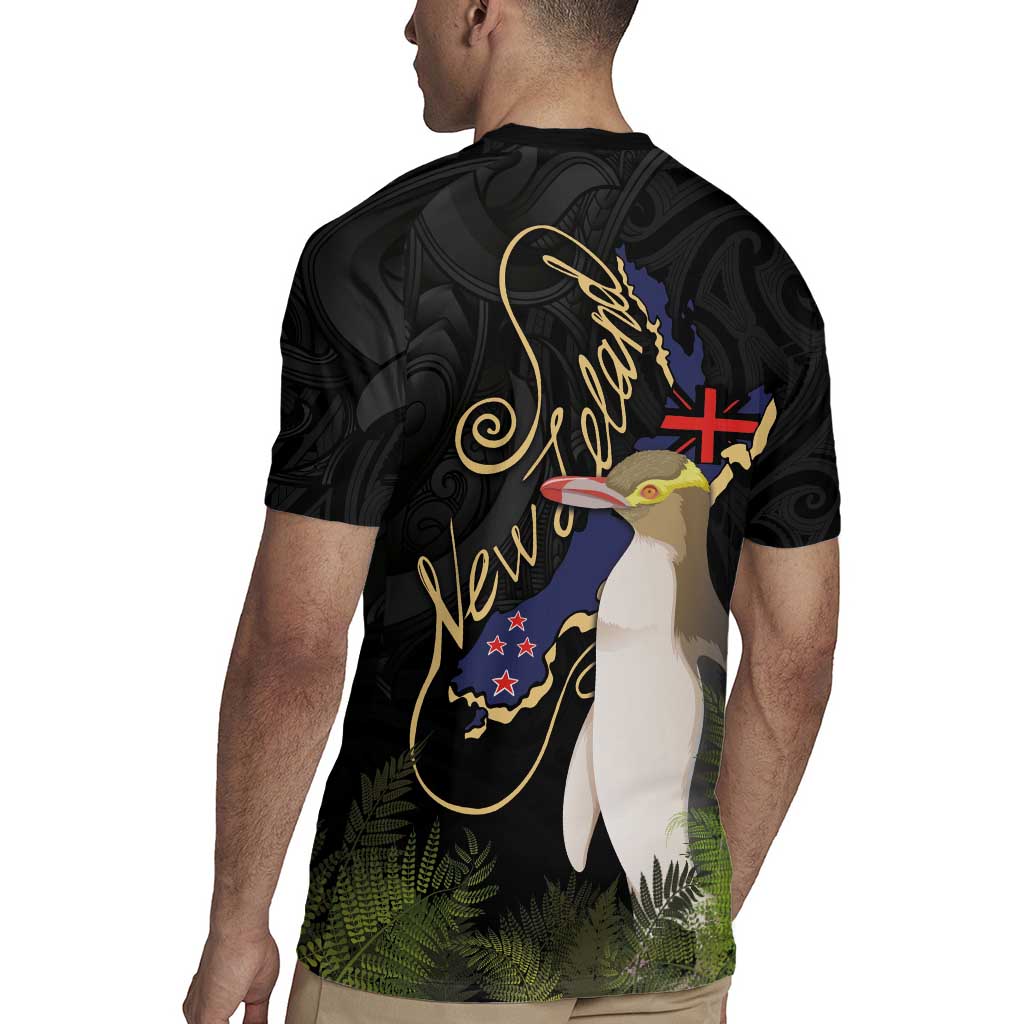 New Zealand Hoiho Rugby Jersey Maori Art Tattoo and Silver Fern