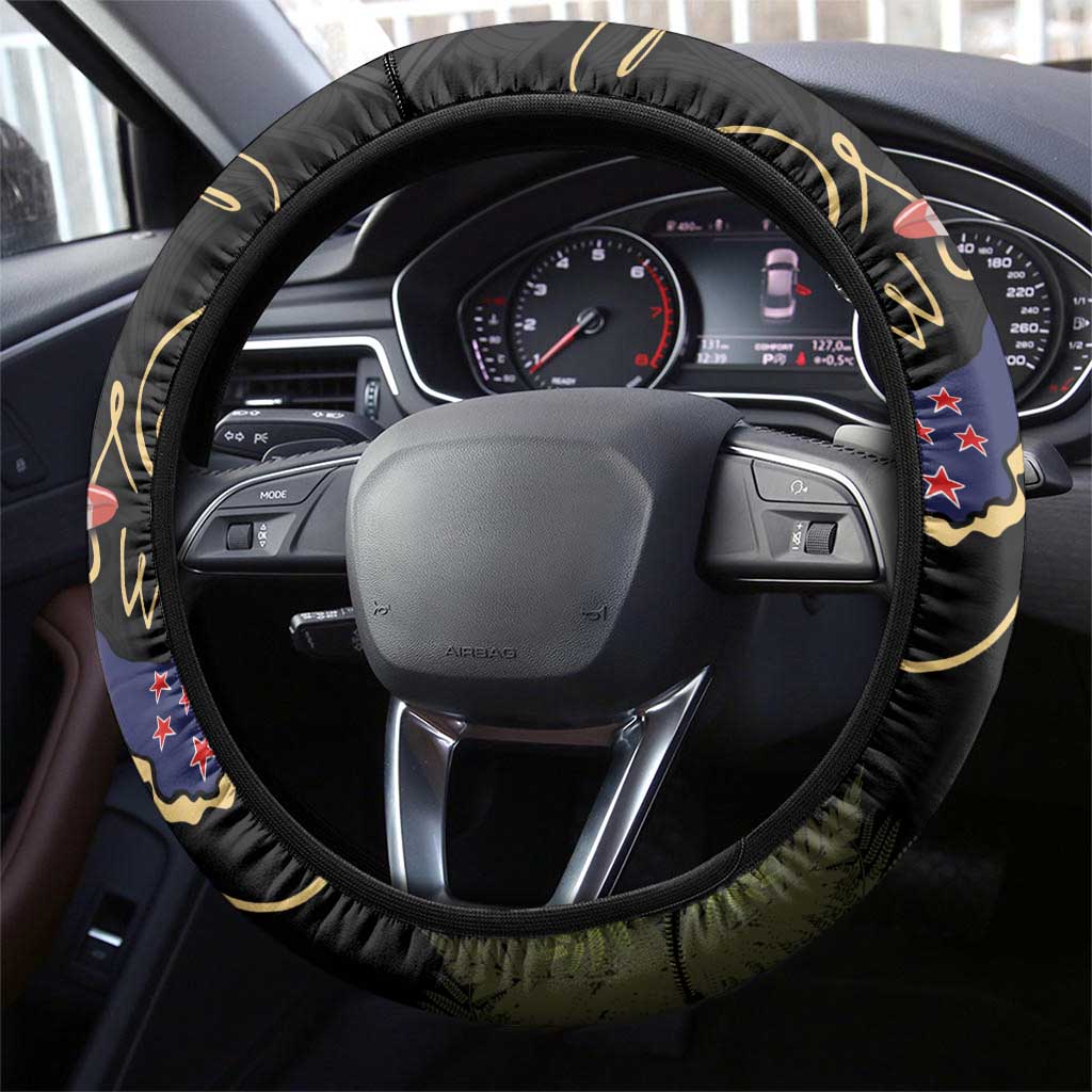 New Zealand Hoiho Steering Wheel Cover Maori Art Tattoo and Silver Fern