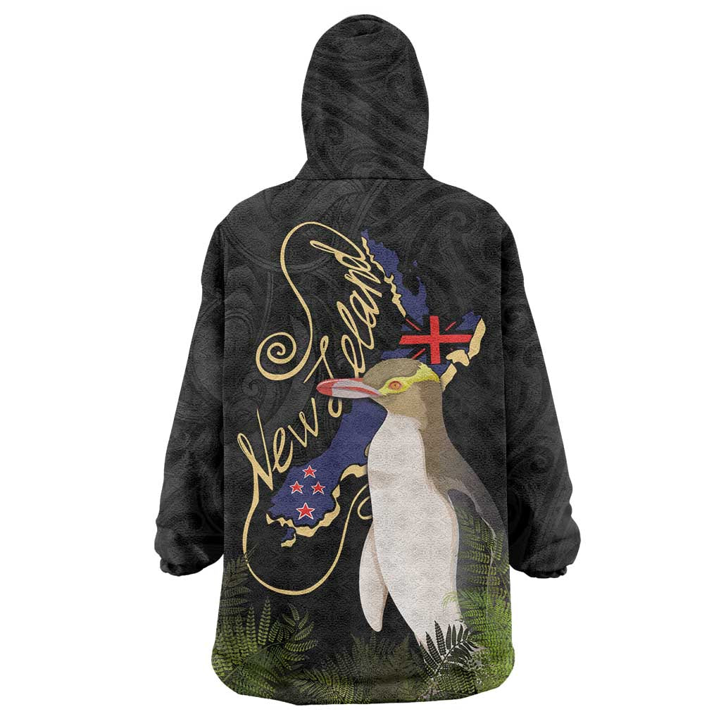 New Zealand Hoiho Wearable Blanket Hoodie Maori Art Tattoo and Silver Fern