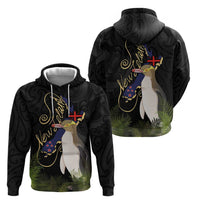 New Zealand Hoiho Zip Hoodie Maori Art Tattoo and Silver Fern