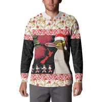 New Zealand Merry Christmas Button Sweatshirt Hoiho Xmas - Haka Dance and Pohutukawa LT03 - Polynesian Pride