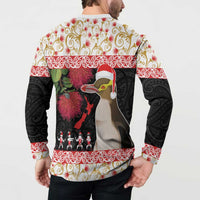 New Zealand Merry Christmas Button Sweatshirt Hoiho Xmas - Haka Dance and Pohutukawa LT03 - Polynesian Pride