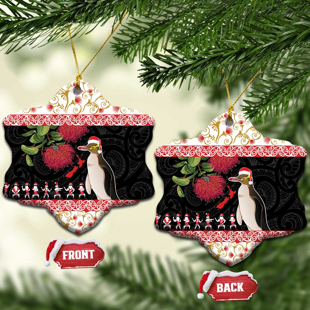 New Zealand Merry Christmas Ceramic Ornament Hoiho Xmas - Haka Dance and Pohutukawa