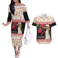 New Zealand Merry Christmas Couples Matching Off The Shoulder Long Sleeve Dress and Hawaiian Shirt Hoiho Xmas - Haka Dance and Pohutukawa