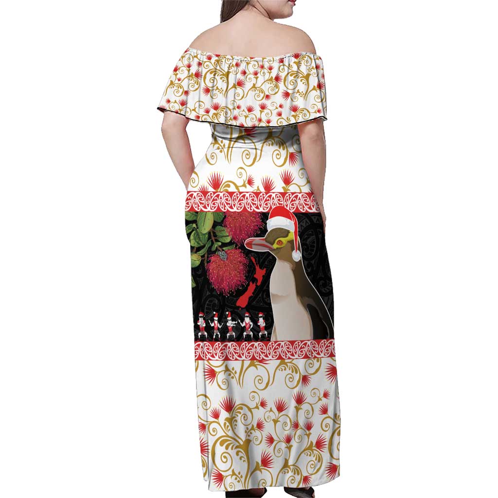 New Zealand Merry Christmas Family Matching Off Shoulder Maxi Dress and Hawaiian Shirt Hoiho Xmas - Haka Dance and Pohutukawa