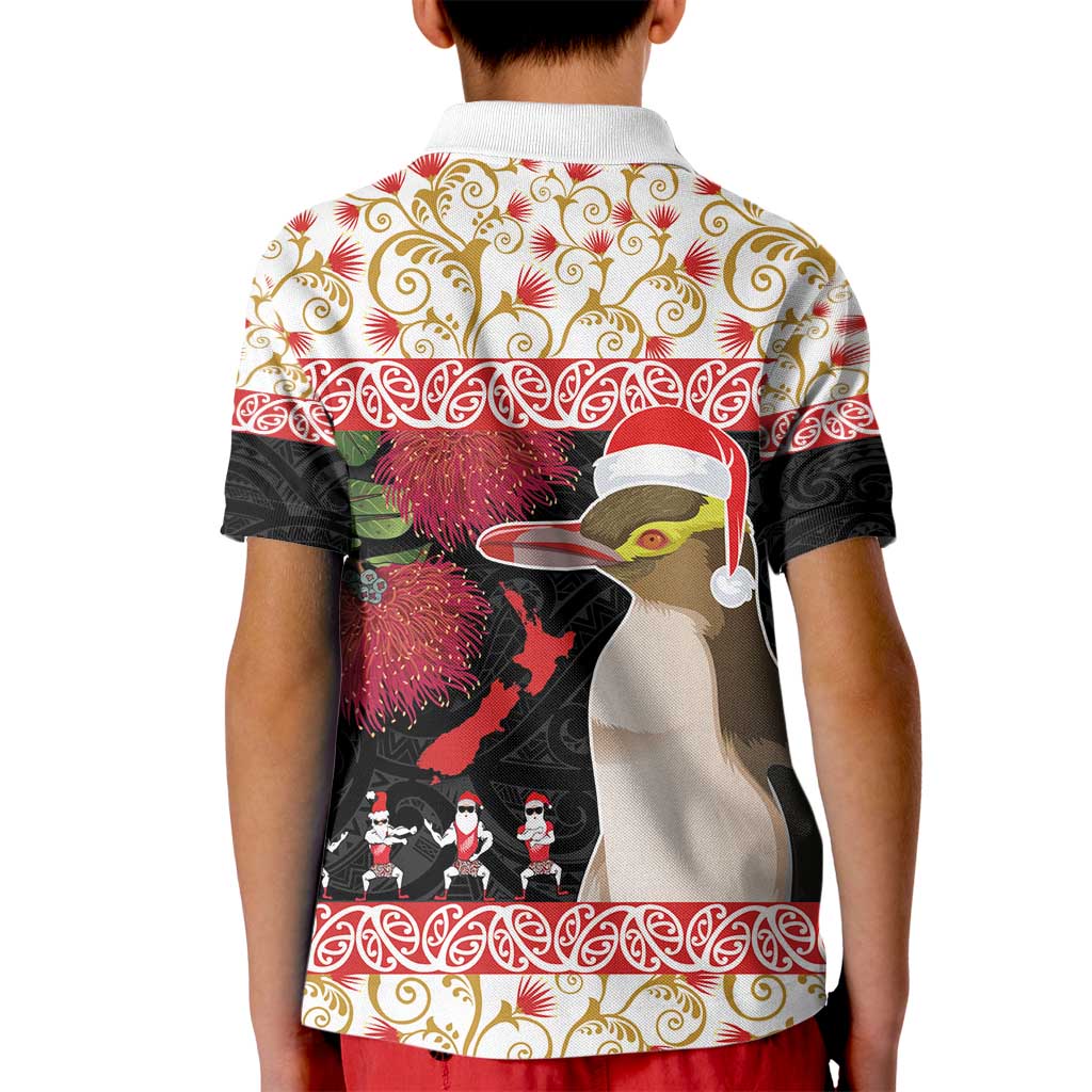 New Zealand Merry Christmas Kid Polo Shirt Hoiho Xmas - Haka Dance and Pohutukawa