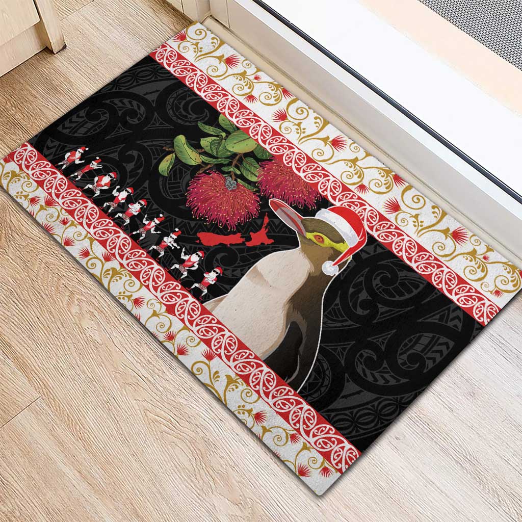 New Zealand Merry Christmas Rubber Doormat Hoiho Xmas - Haka Dance and Pohutukawa LT03 - Polynesian Pride