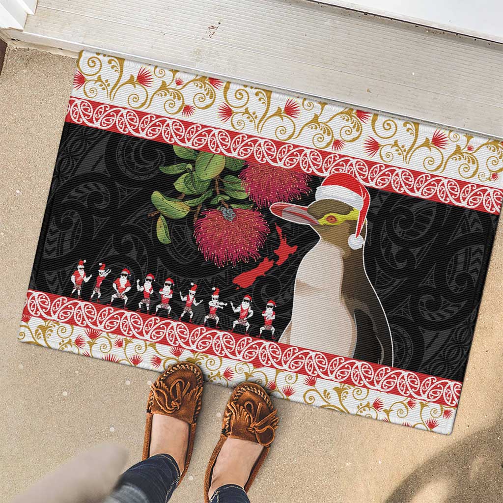 New Zealand Merry Christmas Rubber Doormat Hoiho Xmas - Haka Dance and Pohutukawa LT03 - Polynesian Pride