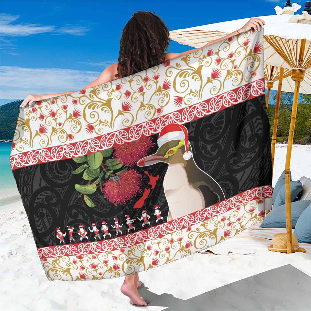 New Zealand Merry Christmas Sarong Hoiho Xmas - Haka Dance and Pohutukawa