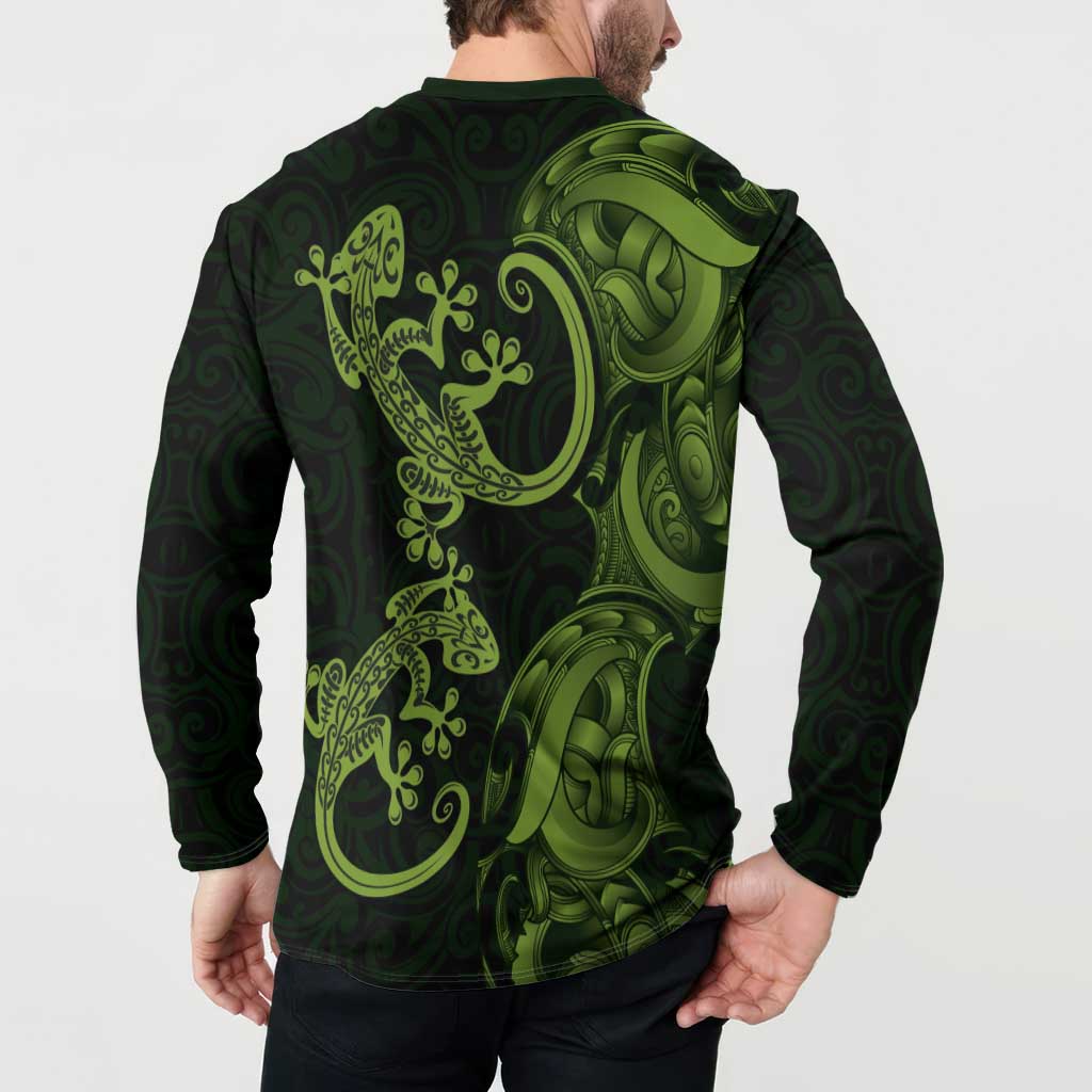 New Zealand Gecko Maori Art Tattoo Button Sweatshirt