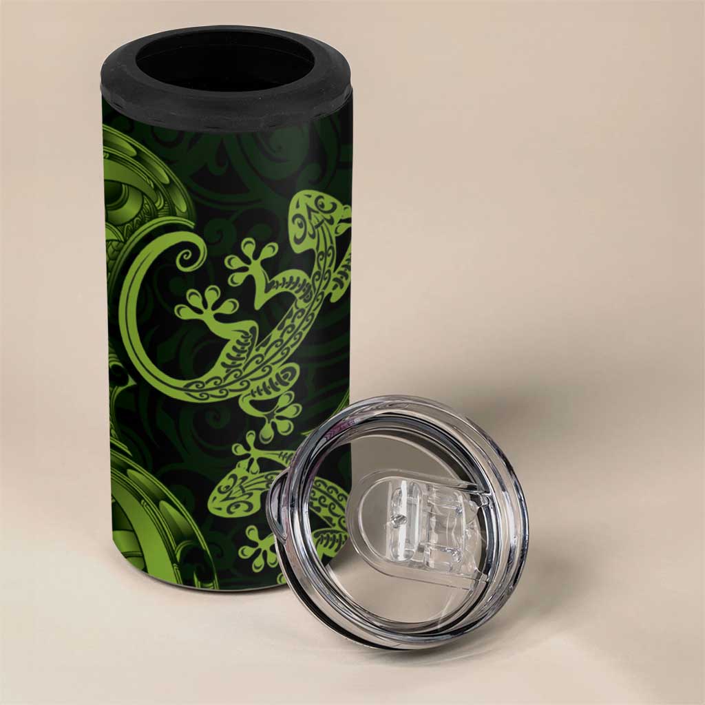 New Zealand Gecko Maori Art Tattoo 4 in 1 Can Cooler Tumbler