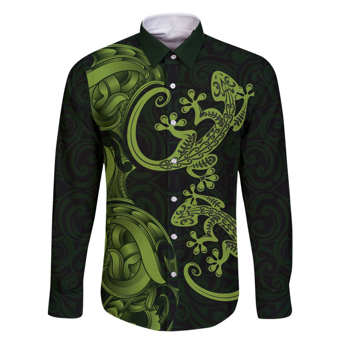 New Zealand Gecko Maori Art Tattoo Family Matching Off The Shoulder Long Sleeve Dress and Hawaiian Shirt