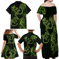 New Zealand Gecko Maori Art Tattoo Family Matching Off Shoulder Maxi Dress and Hawaiian Shirt
