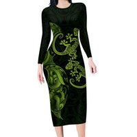 New Zealand Gecko Maori Art Tattoo Long Sleeve Bodycon Dress