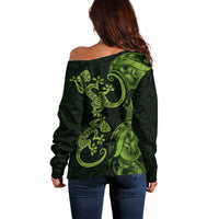 New Zealand Gecko Maori Art Tattoo Off Shoulder Sweater