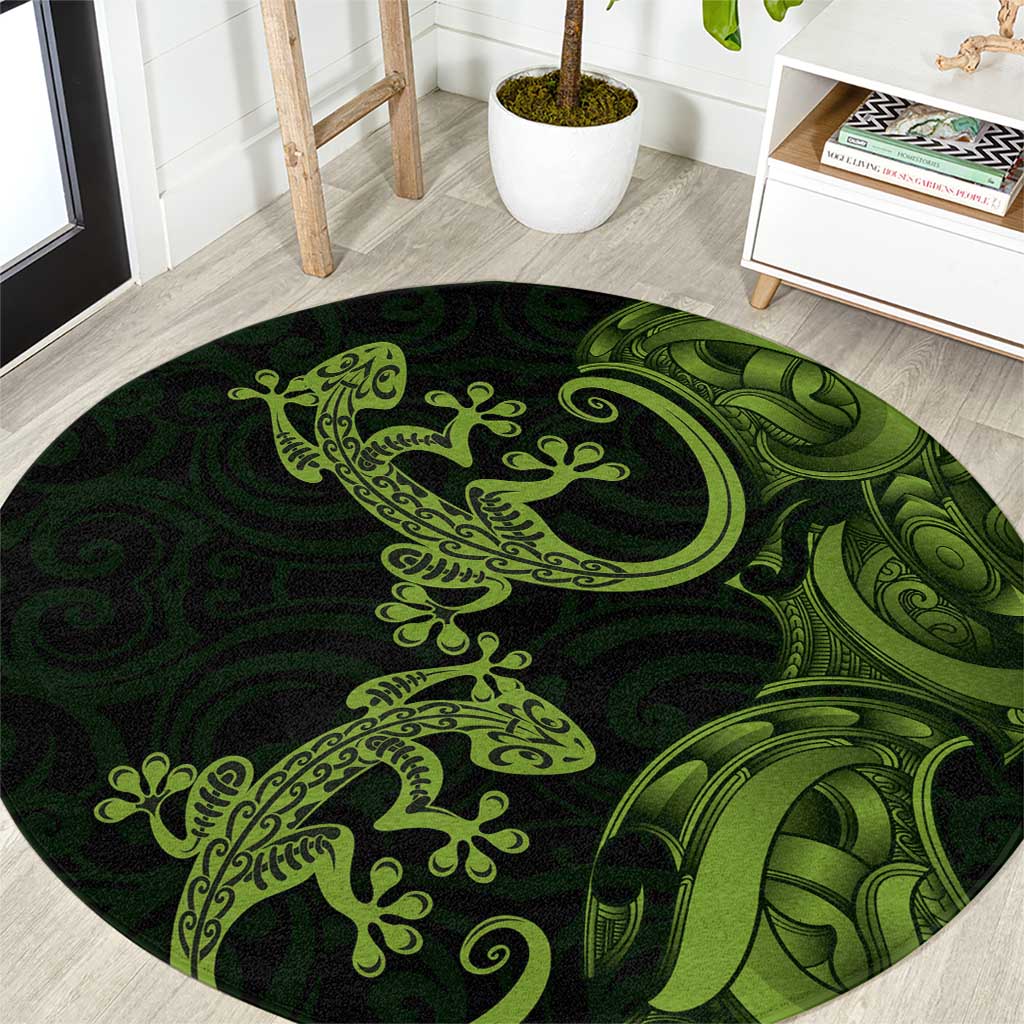 New Zealand Gecko Maori Art Tattoo Round Carpet LT03 Green - Polynesian Pride