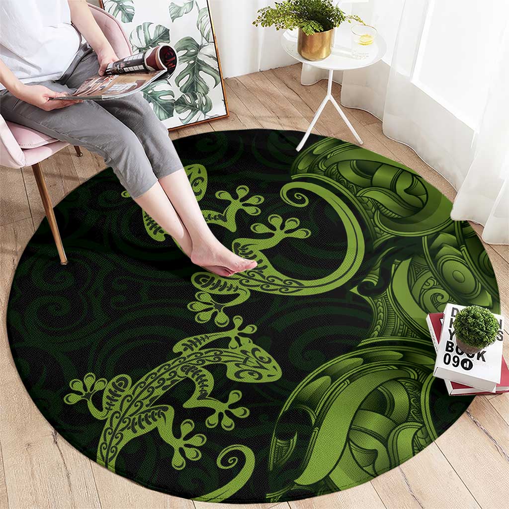 New Zealand Gecko Maori Art Tattoo Round Carpet LT03 - Polynesian Pride