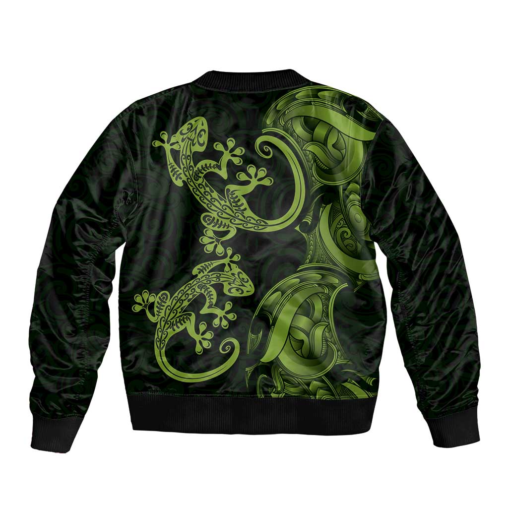 New Zealand Gecko Maori Art Tattoo Sleeve Zip Bomber Jacket