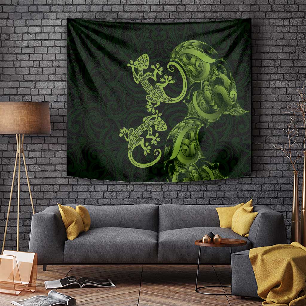 New Zealand Gecko Maori Art Tattoo Tapestry LT03 Green - Polynesian Pride