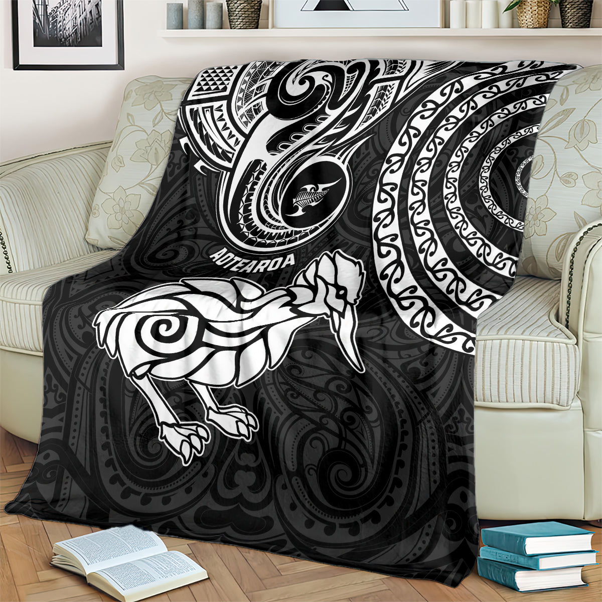 New Zealand Blanket Stylized Kiwi Bird Tattoo Mix Koru Circle and Maori Ethnic Vibe LT03 - Polynesian Pride