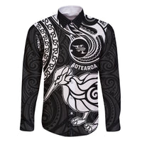 New Zealand Family Matching Tank Maxi Dress and Hawaiian Shirt Stylized Kiwi Bird Tattoo Mix Koru Circle and Maori Ethnic Vibe LT03 Dad's Shirt - Long Sleeve Black - Polynesian Pride