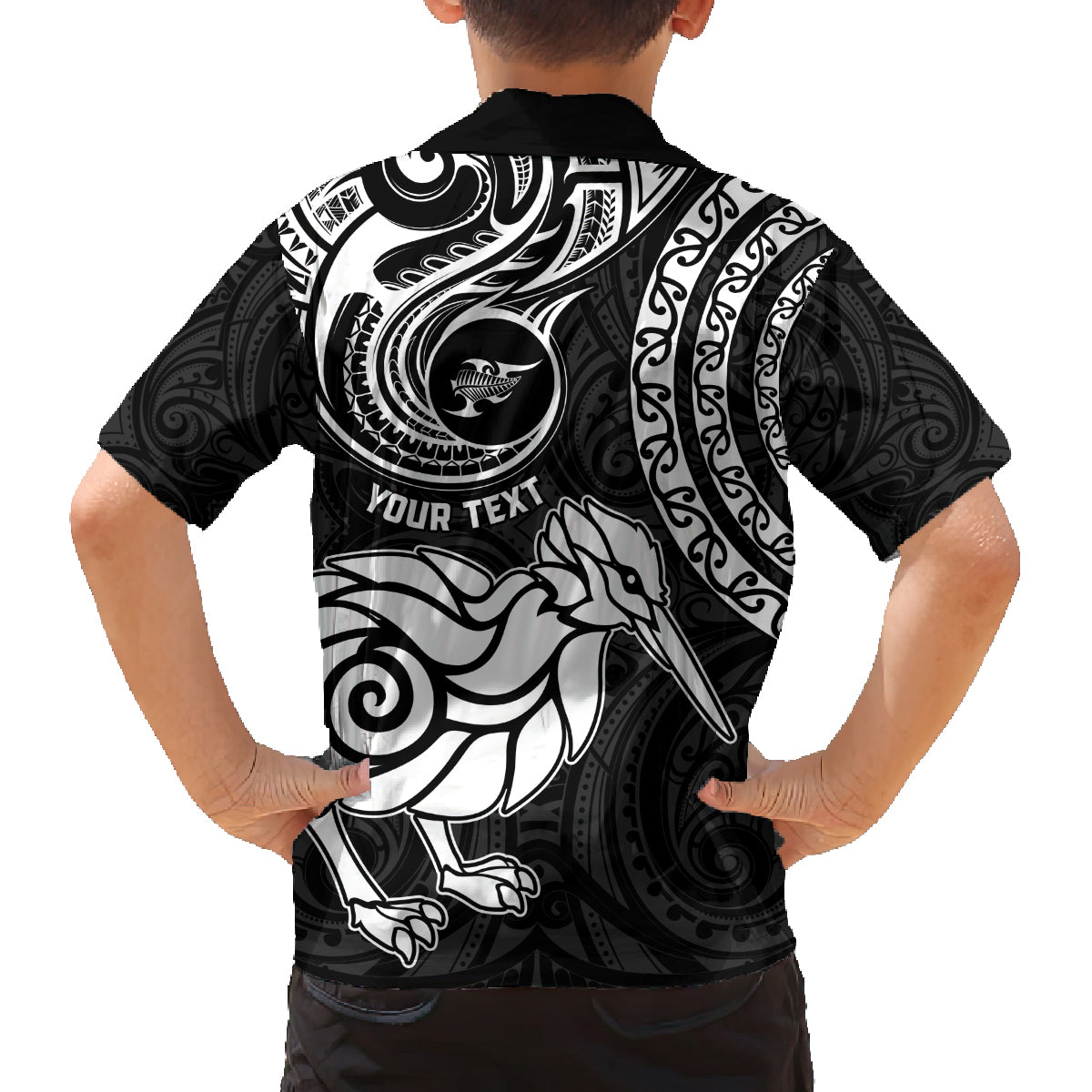 Personalised New Zealand Family Matching Off Shoulder Maxi Dress and Hawaiian Shirt Stylized Kiwi Bird Tattoo Mix Koru Circle and Maori Ethnic Vibe LT03 - Polynesian Pride
