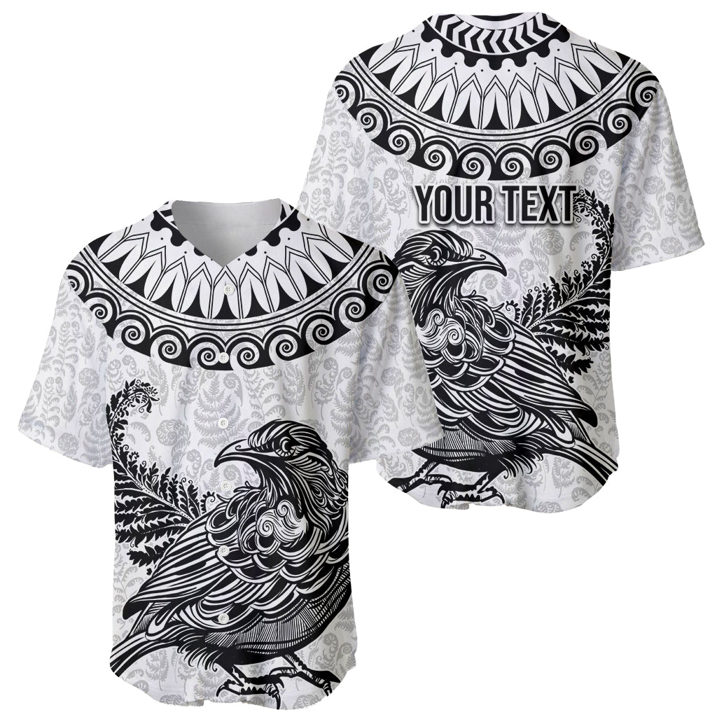 Custom New Zealand Baseball Jersey Tui Bird and Koru Circle Mix Silver Fern Pattern LT03 - Polynesian Pride