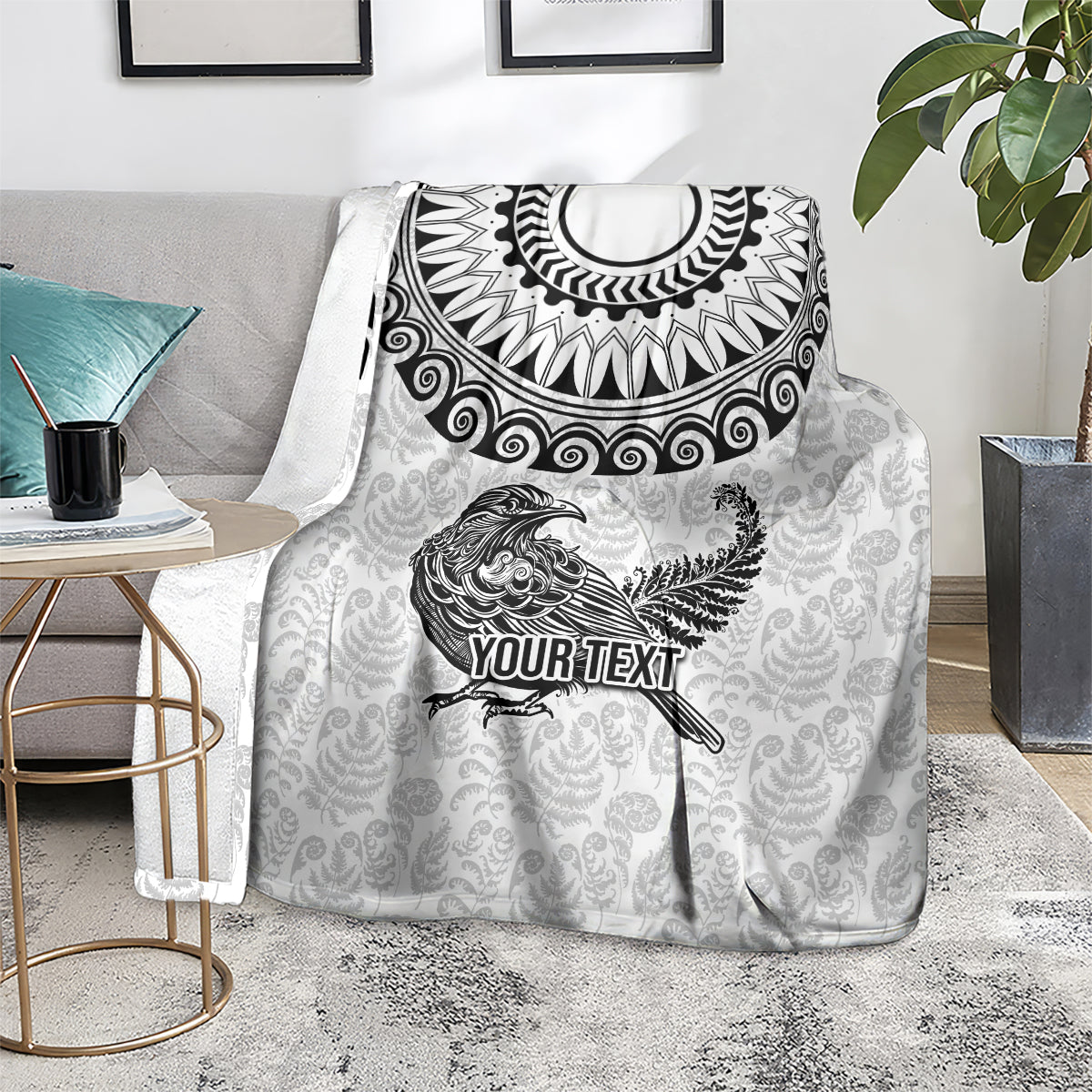 Custom New Zealand Blanket Tui Bird and Koru Circle Mix Silver Fern Pattern LT03 - Polynesian Pride