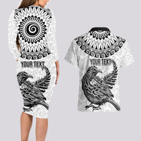 Custom New Zealand Couples Matching Long Sleeve Bodycon Dress and Hawaiian Shirt Tui Bird and Koru Circle Mix Silver Fern Pattern LT03 - Polynesian Pride