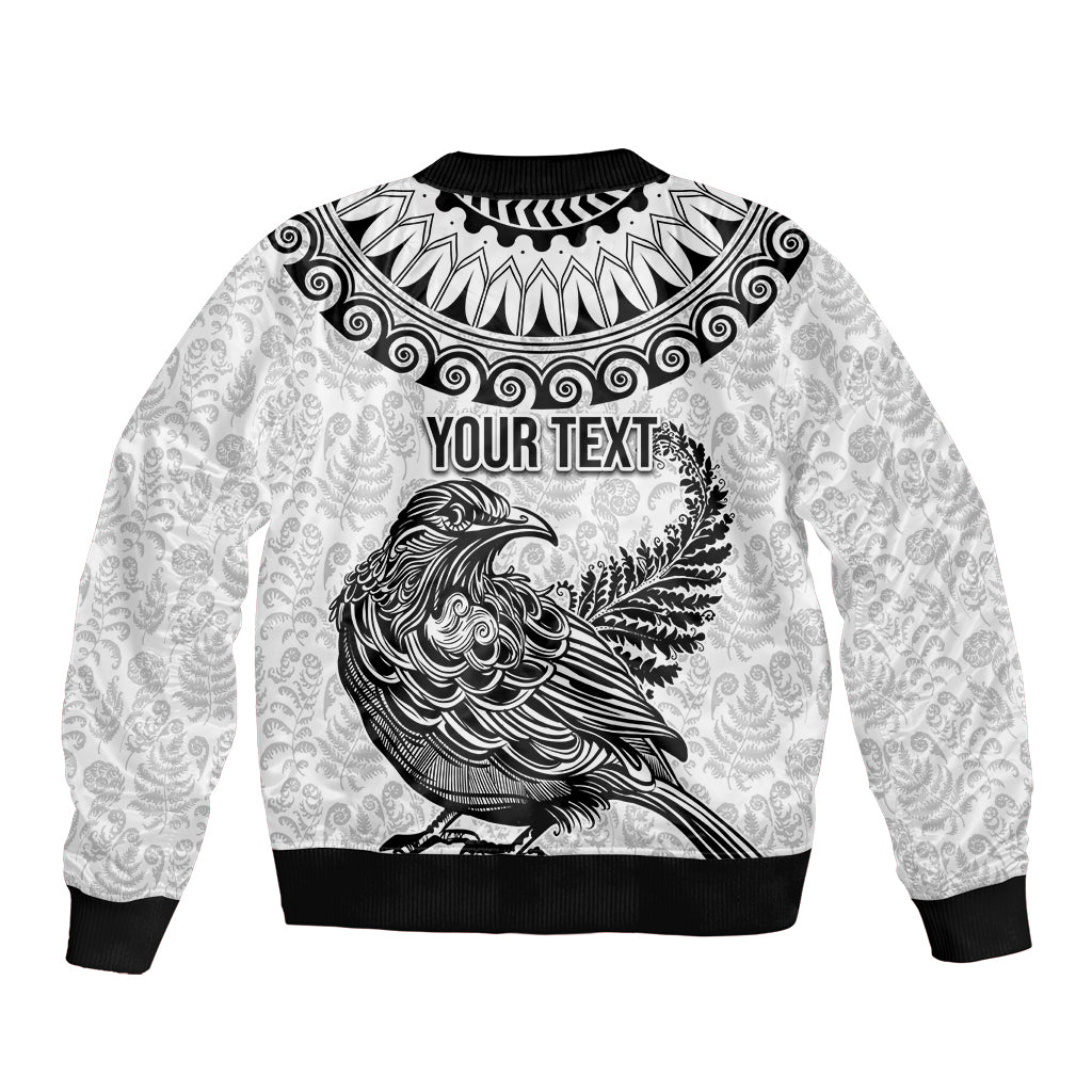 Custom New Zealand Sleeve Zip Bomber Jacket Tui Bird and Koru Circle Mix Silver Fern Pattern LT03 - Polynesian Pride