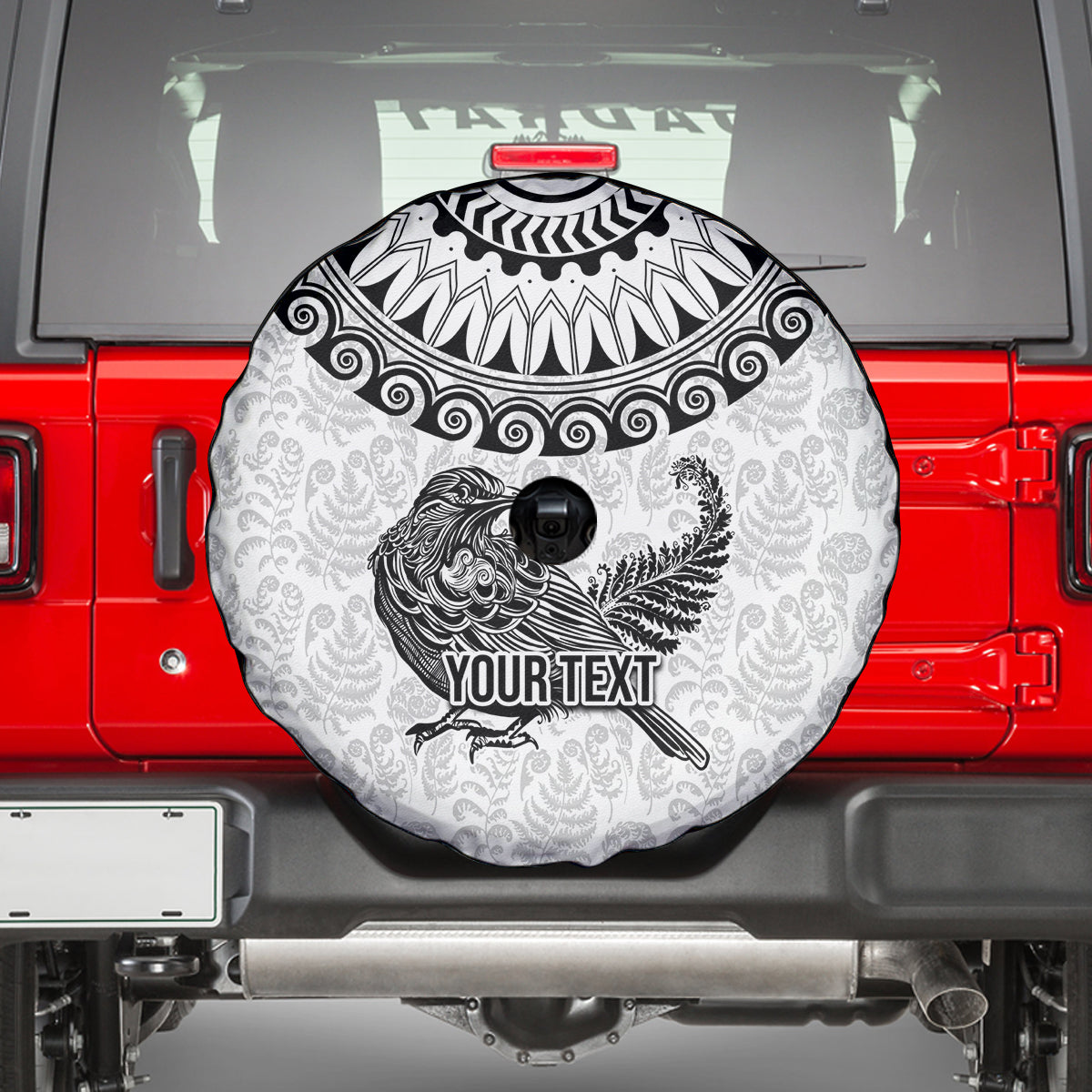 Custom New Zealand Spare Tire Cover Tui Bird and Koru Circle Mix Silver Fern Pattern LT03 - Polynesian Pride