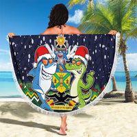 Funny Crocodile and Shark Solomon Islands Christmas Beach Blanket with National Seal Melanesian Pattern