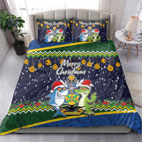 Funny Crocodile and Shark Solomon Islands Christmas Bedding Set with National Seal Melanesian Pattern