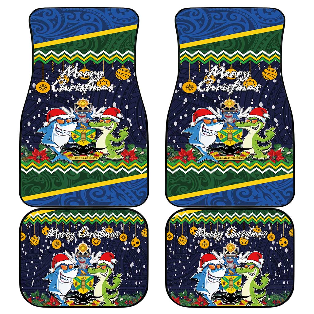 Funny Crocodile and Shark Solomon Islands Christmas Car Mats with National Seal Melanesian Pattern