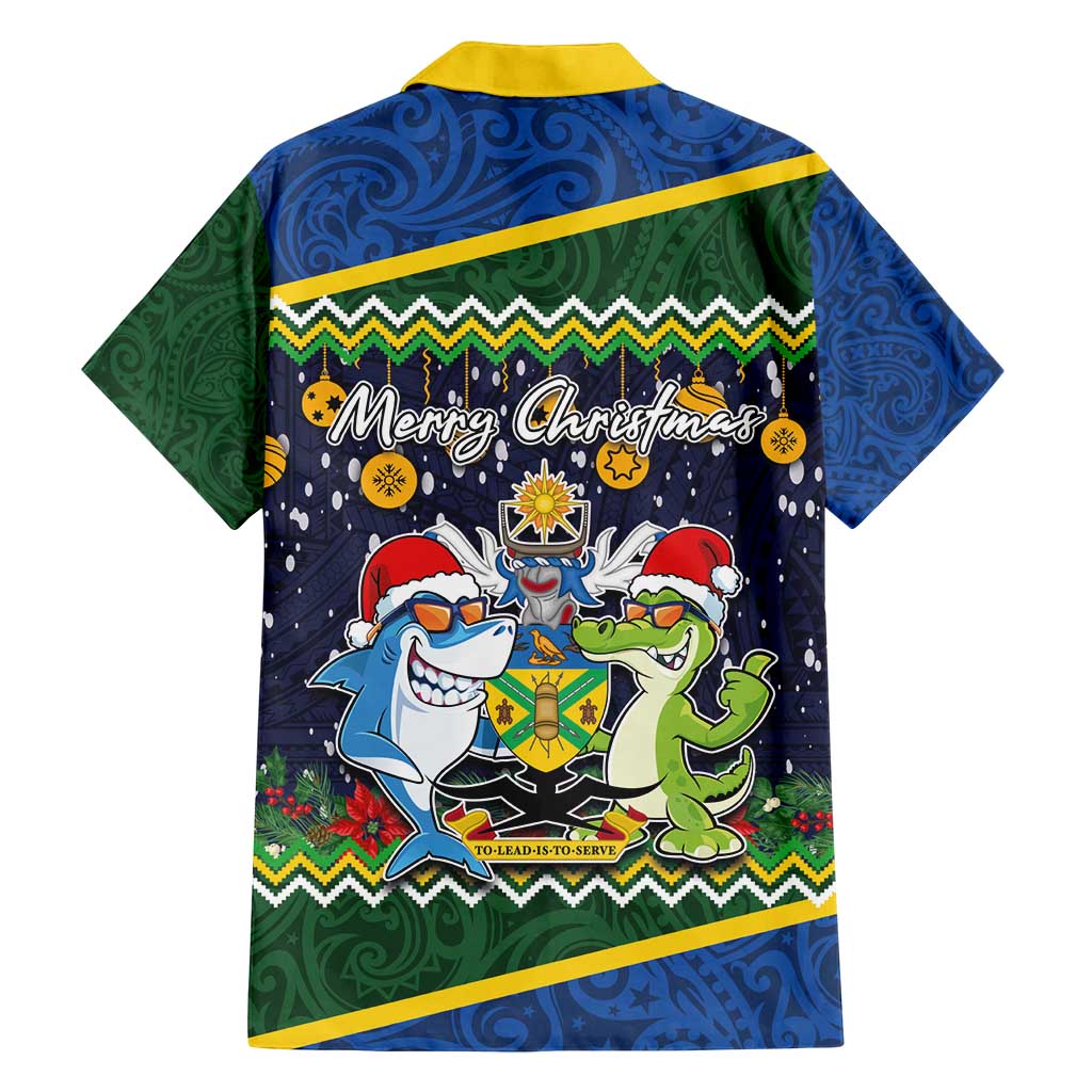 Funny Crocodile and Shark Solomon Islands Christmas Family Matching Tank Maxi Dress and Hawaiian Shirt with National Seal Melanesian Pattern
