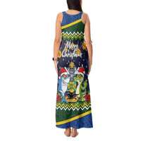 Funny Crocodile and Shark Solomon Islands Christmas Tank Maxi Dress with National Seal Melanesian Pattern